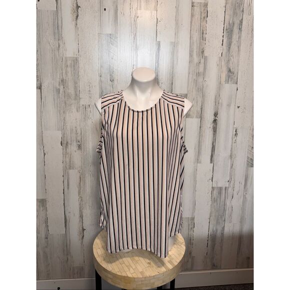 Adrianna Papell Tops - Adrianna Papell Striped Tank Top Womens Plus Size XXL Black Cream Keyhole Blouse